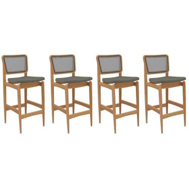 Imagem de Banqueta Sala de Jantar Liz 1BMM009CA Premium Madeira Maciça Kit 4 Un Carvalho/Linho Escuro/Tela Grafite - Kappesberg