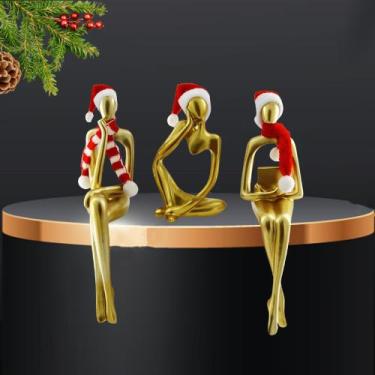 Imagem de Conjunto de estátuas Sculpture Prettidecor Xmas Gold Thinker 8,7 cm