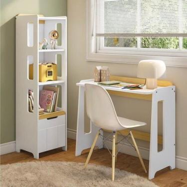 Imagem de Escrivaninha e Estante 3 Nichos com Porta Petit Casatema Madeiraorigin