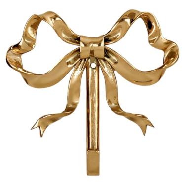 Imagem de Gancho de parede com laço dourado, fita de latão 3,7 x 3,18 cm, decoração de Natal vintage, casaco de toalha elegante chapéu gancho para chave para banheiro, cozinha, quarto, entrada
