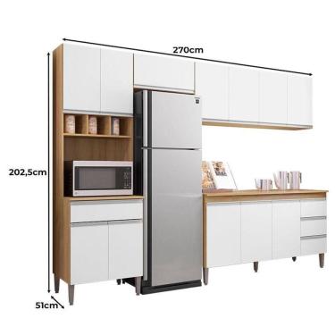 Imagem de Cozinha Com Balcão E Tampo 150cm Andréia Amêndoa Branco - Ajl