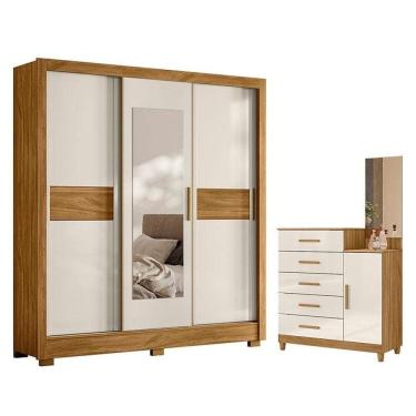 Imagem de Guarda Roupa Casal Bahamas E Cômoda Lisboa Freijó Off White- Moval