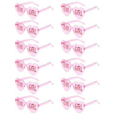 Imagem de 12 peças de óculos de sol reveladores de gênero em forma de coração, sem moldura, para meninas e meninos, para festa de chá de bebê, rosa, Medium