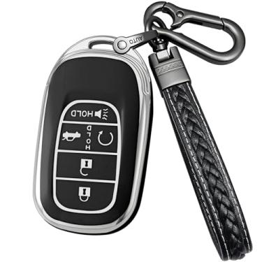 Imagem de Yonmcfn Capa para chaveiro Honda compatível com Accord Civic CR-V SE LX HR-V Pilot ect Remote Smart Key, capa protetora TPU (5 botões preto)