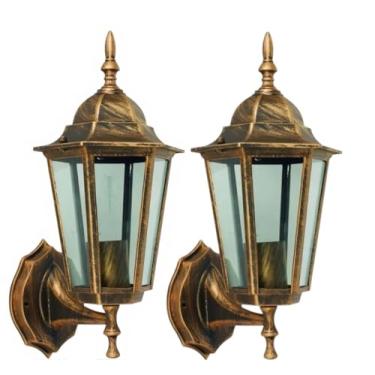 Imagem de Kit 2 Arandelas Coloniais Sextavada Ouro Velho Alumínio e Vidro Com IP54 à Prova d'água e ao Sol