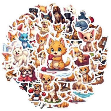 Imagem de 70 peças, gatos, cães, animais de estimação, adesivos de animais fofos para mala, geladeira, telefone, bagagem, laptop, guitarra, carro, adesivo, brinquedos, caderno, bagagem, copo para celular
