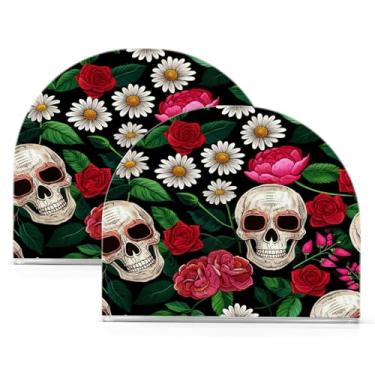 Imagem de Wassud Porta-guardanapos de acrílico Skulls Flowers, dispensador de guardanapos de papel moderno em forma de U para mesa, cozinha, sala de jantar, bancada 2 peças (comporta 50-60 guardanapos)