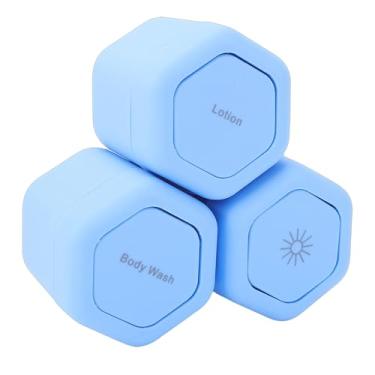 Imagem de Jectse Cápsulas Magnéticas de Viagem de 3 Unidades, Recipientes Hexagonais de Higiene Pessoal Com ímãs Fortes e Tampas Superiores de Parafuso para Condicionador de Xampu de Loção, Com (BLUE)