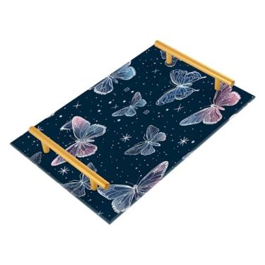Imagem de Wassud Bandejas de acrílico para banheiro, borboletas e estrelas, bandejas de perfume, alça de maquiagem, cômoda, quarto, cozinha, mesa, 30 x 20 cm