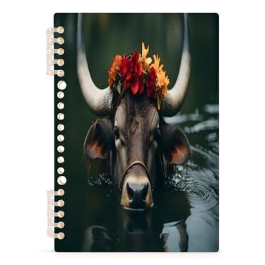 Imagem de CEBUGI Water Buffalo with Flowers Notebook 1 Pack Detachable Spiral Notebook A5 College Ruled Paper with 60 Sheets Binding Note Book for Office School Journal 8.3 x 5.7in