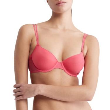 Imagem de Calvin Klein Sutiã Demi Feminino Marquisette Transparente Levemente Forrado, Batom Cerise, 32B