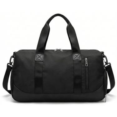 Imagem de Mala de Mao Compacta de Viagem Feminina Funcional com Alca Transversal Bolsa de Viagem em Nylon Resistente com Bolso para Sapatos Ajustavel Leve e Versatil Ideal e Uso Diario (Preta)