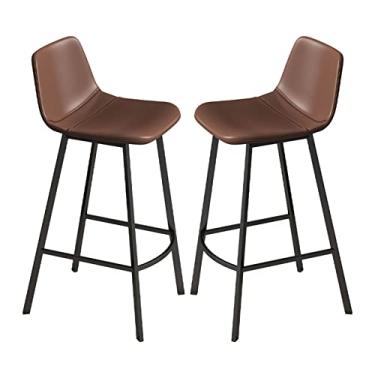 Imagem de Banquetas de bar de metal, conjunto de 2 banquetas de metal preto com altura para balcão de couro PU, cadeiras de ilha de cozinha, bancos de bar industriais, pub com encosto e apoio para os pés