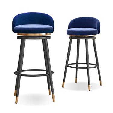 Imagem de Banquetas de barra com altura de balcão, bancos de bar giratórios, conjunto de 2, bancos de balcão para bar Island, banquetas de barra com estrutura de metal com encosto e apoio para os pés