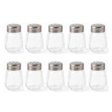 Imagem de 10 pacotes pequenos de saleiro e pimenteiro, mini recipientes de vidro para temperos com tampas de aço inoxidável, pequenos suportes individuais de temperos para casa, casamento, cozinha, restaurante