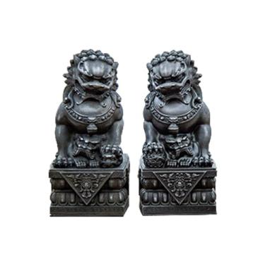 Imagem de 2 peças criativas de ferro fundido mini estátua de leão da sorte, animal de metal, deus, salva, leão, escultura de pedra, jardim, casa, mesa, estante, ornamentos, jardim, varanda, Feng Shui, decoração