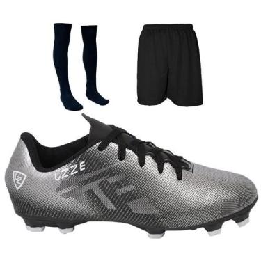 Imagem de Chuteira Campo Costurada + Short + Meião - Uzze Calçados, Preto, 41