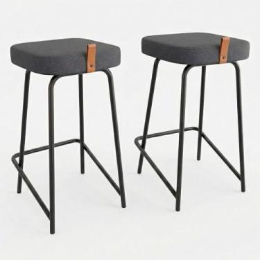 Imagem de Kit 02 Banquetas Médias Para Cozinha Vik Estofada Linho Grafite - Desk