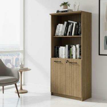 Imagem de Armário de Escritório 2 Portas com Chave e Puxador Metal MDP Amêndoa T