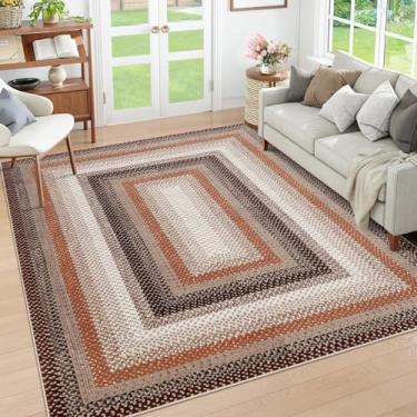 Imagem de RUGSREAL Tapete Trançado 9X12 Lavável Para Sala De Estar, Moderno, Trançado, Estampado, Grande, Quarto, Jantar, Antiderrapante, Com Revestimento Borracha, Carpete Decorativo Estilo Fazenda Decoração