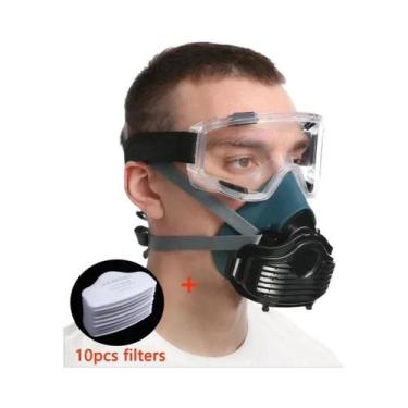 Imagem de Máscara Respiratória De Silicone Com Filtros E Óculos Para Pintura, De