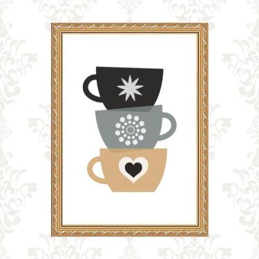 Imagem de Quadro Moldura Dourada Xícaras De Café 33X24Cm