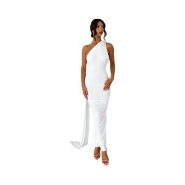 Imagem de Vestido Longo Feminino De Um Ombro Só, Sem Costas, Franzido, Ajustado,