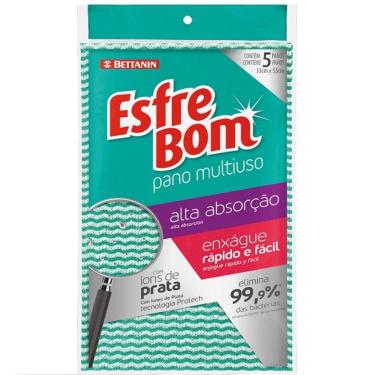 Imagem de Pano Multiuso Antibacteriano Verde Esfrebom ALTA Absorção 5 Unidades 49057