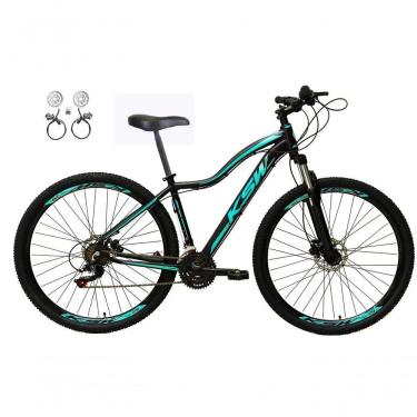 Imagem de Bicicleta Aro 29 Ksw Mwza Feminina Alumínio 21v Freio Hidraulico Garfo Suspensão Mtb preto-Azul Tam: 15