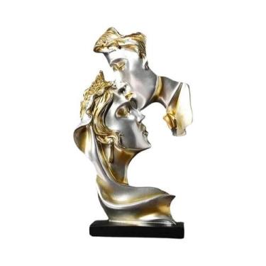 Imagem de Estátua De Resina De Casal Se Beijando, Mini Figurinha Artesanal, Escu