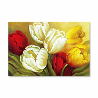 Imagem de Quadro Canvas Pintura Rosas E Flores Coloridas 40X60Cm