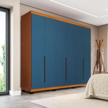 Imagem de Guarda Roupa Casal 6 Portas 240cm Madrid Politorno Móveis, Freijó/Azul