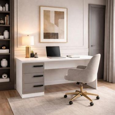Imagem de Escrivaninha com 3 Gavetas 163cm Valência Politorno Móveis, Branco/Cin