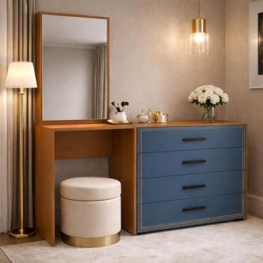 Imagem de Cômoda Penteadeira com Espelho 150cm 4 Gavetas Valência Politorno Móve