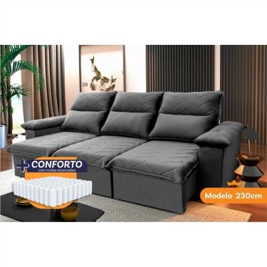 Imagem de Sofá Retrátil Reclinável Paris 2,30m Suede Velut Cinza Molas Ensacadas - King House