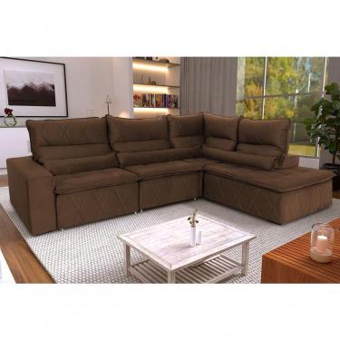 Imagem de Sofá De Canto Amsterdam Marrom Molas Retrátil Reclinável - King House