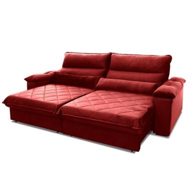 Imagem de Sofá Retrátil Reclinável Grécia 2,30m Suede Velut Vermelho Molas No Assento - King House