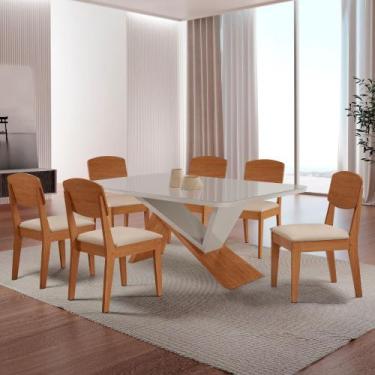 Imagem de Mesa de Jantar Yasmin 180cm Tampo MDF Vidro Canto Copo com 6 Cadeiras 