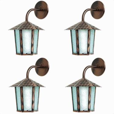 Imagem de Kit 4 Arandela Sextavada Colonial Vidro Pontilhado E27 Blumenau Bivolt