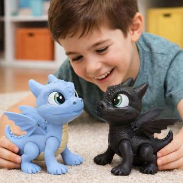 Imagem de Kit 2 Dragao Vinil Grande Azul Asa Menino Boneco Preto Fofo - BAMBOLA