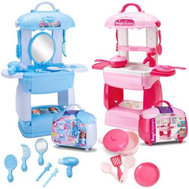 Imagem de Kit 2 Maletas Cozinha Infantil Penteadeira Menina Brinquedo - - BAMBOL