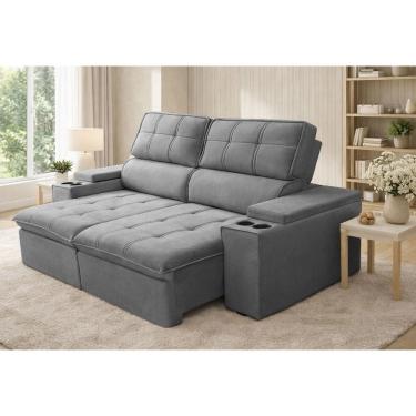 Imagem de Sofa 3 Lugares Retratil Reclinavel 210cm Veludo USB Pluma Ferguile