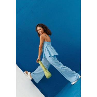Imagem de Conjunto Brisa - Calça e Blusa em Linho com Babados - no-brand, Azul
