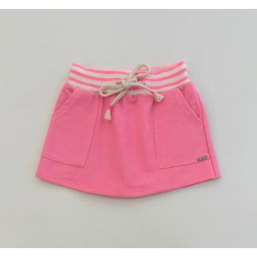 Imagem de Saia Infantil Menina Infanti Rosa Neon com Cós e Bolsos Frontais Moda 