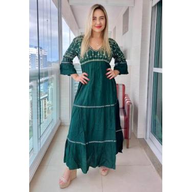 Imagem de Vestido Longo Indiano Luxo Bordado Manga 3/4 Viscose Cd 1700 - Aleci F