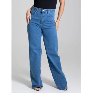 Imagem de Calça Jeans Feminina Wide Leg Sawary Cintura Alta Original Premium, Az