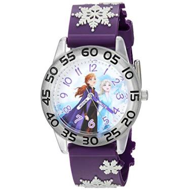 Imagem de Disney Relógio analógico de quartzo para meninas Frozen 2 com pulseira de plástico, roxo, 16 (modelo: WDS000795)