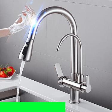 Imagem de Torneira de cozinha 4 polegadas pull down torneira de cozinha com torneira filtrada automática para água potável 360 ° torneira de rotação, toque, escovado