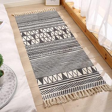 Imagem de Tapetes de área de algodão grandes laváveis à máquina com borla tecida tapetes tapete boêmio para sala de estar quarto 61 x 109 cm