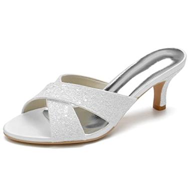 Imagem de Sapatos de noiva de noiva com glitter feminino stiletto marfim sapato aberto salto alto sapatos sociais 35-43,White,10 UK/43 EU